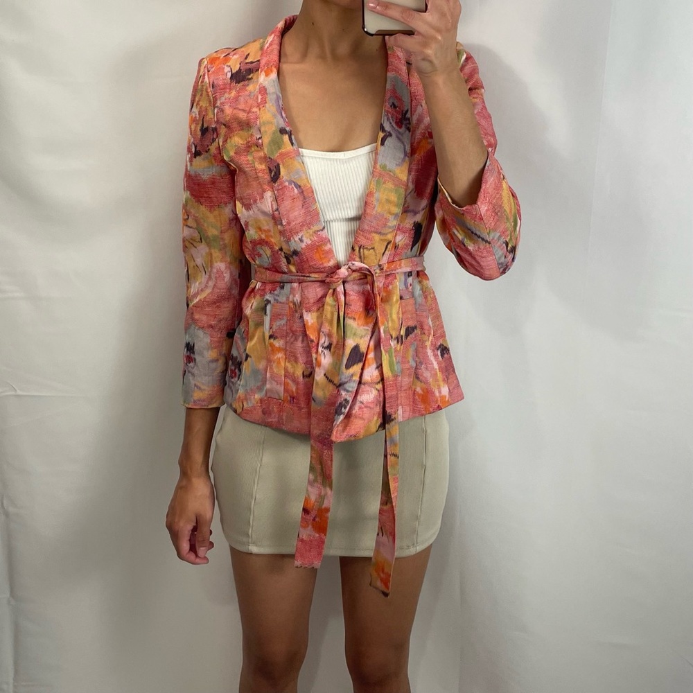 Banana Republic colorful linen blend tie waist blazer